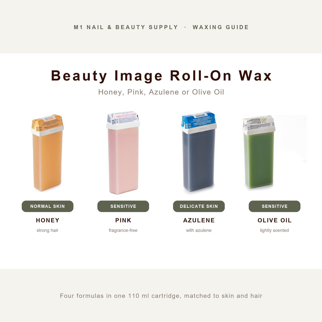 Beauty Image roll-on wax cartridges in Honey, Pink, Azulene and Olive Oil