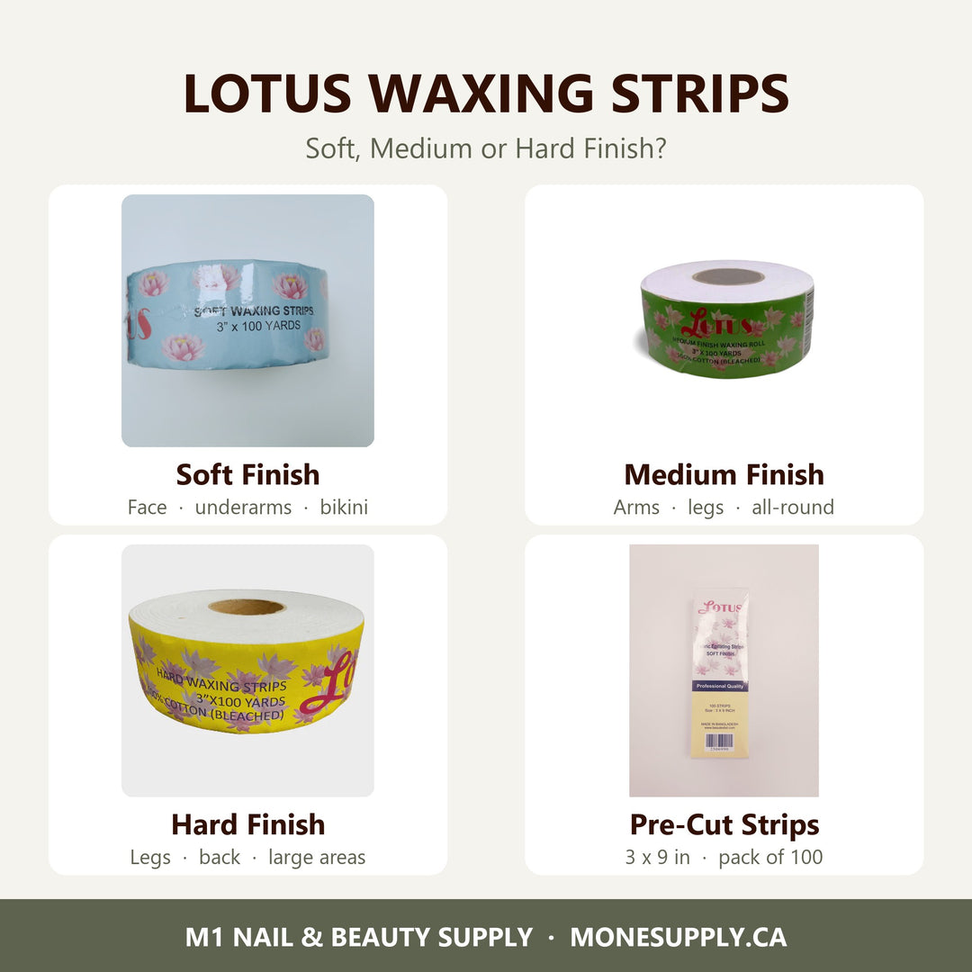 Lotus waxing muslin rolls in Soft, Medium and Hard Finish and pre-cut strips