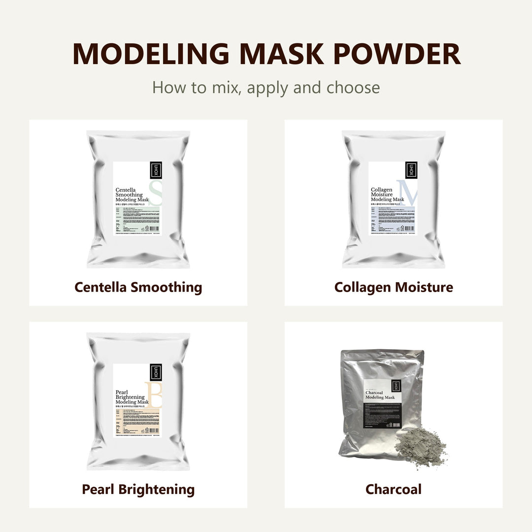 Uhox Centella, Collagen, Pearl and Charcoal modeling mask powders, 1 kg bags