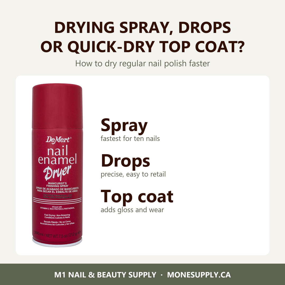 Nail polish drying spray, drying drops and quick-dry top coat compared