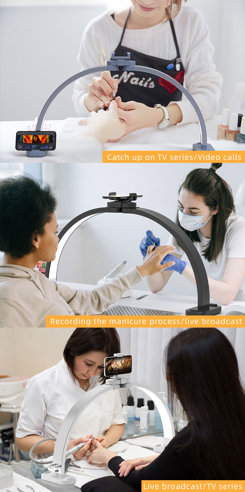 F-800A Manicure Table Foldable LED Moon Lamp - White
