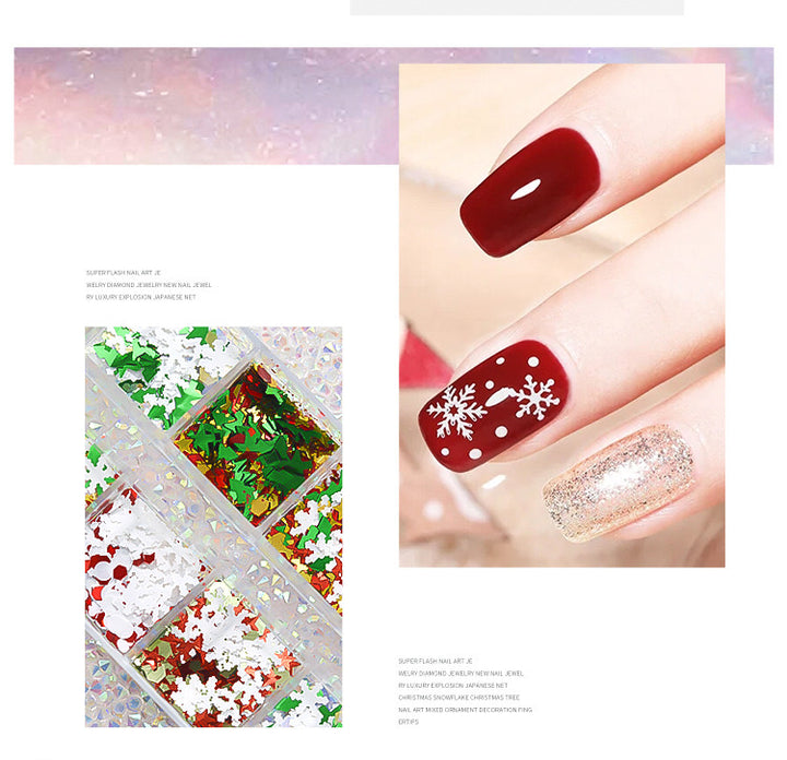 12 Grids Box Nail Accessories - Mixed Christmas Flakes