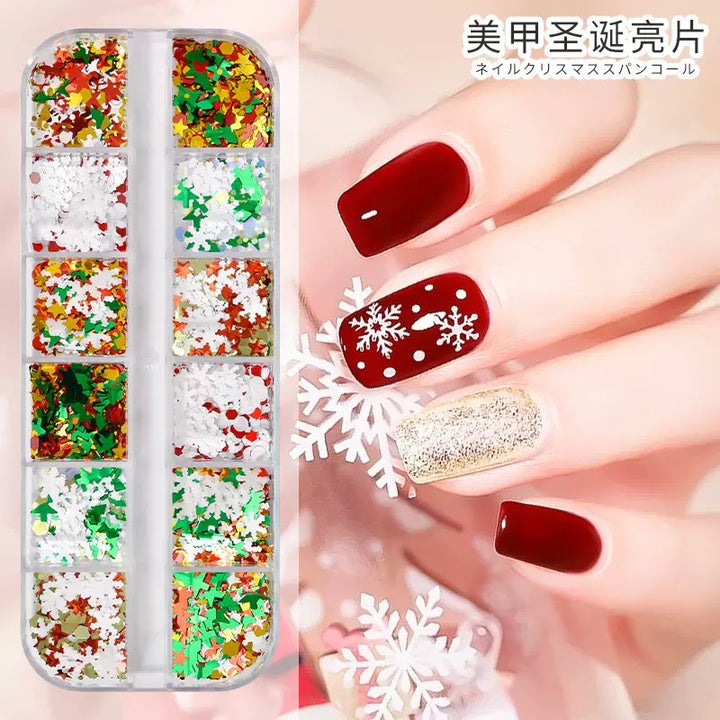 12 Grids Box Nail Accessories - Mixed Christmas Flakes