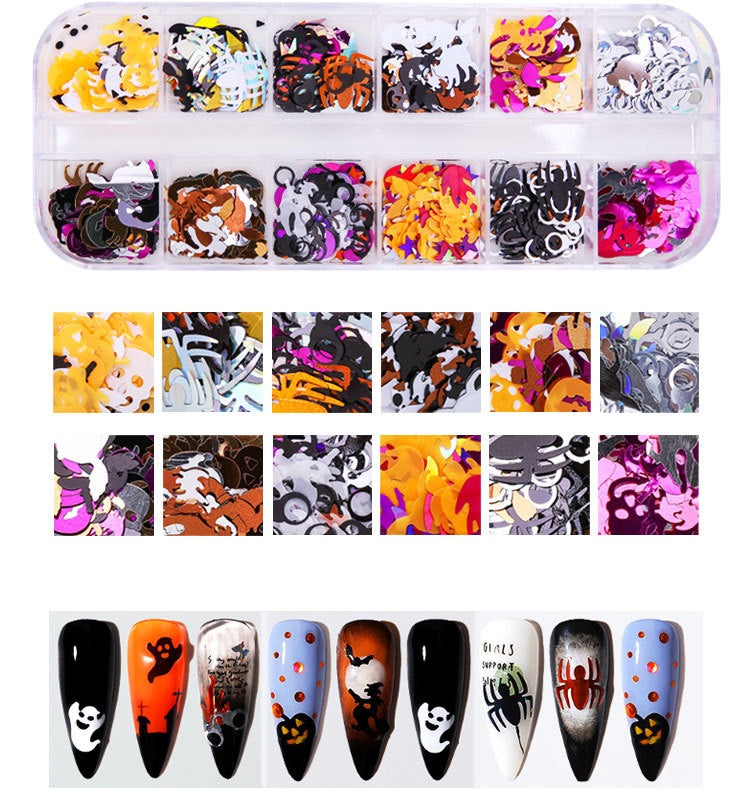 12 Grids Box Nail Accessories - Mixed Haloween Flakes