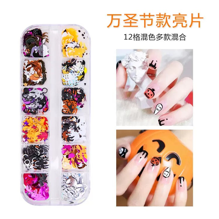 12 Grids Box Nail Accessories - Mixed Haloween Flakes