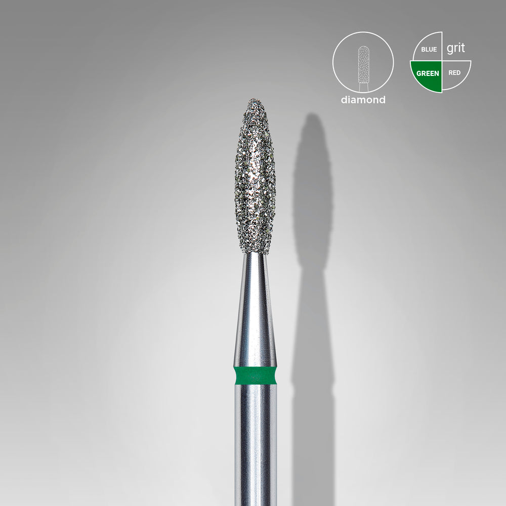 Staleks diamond nail drill bit, flame 2.1/8mm, green coarse grit (view 2)