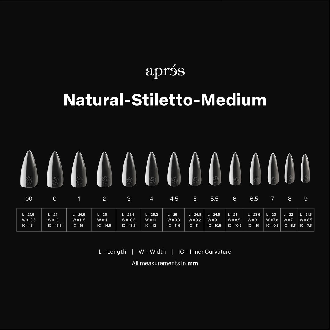 Aprés Gel-X® Natural Stiletto Medium Box of Tips - Mini (280pcs) - size chart