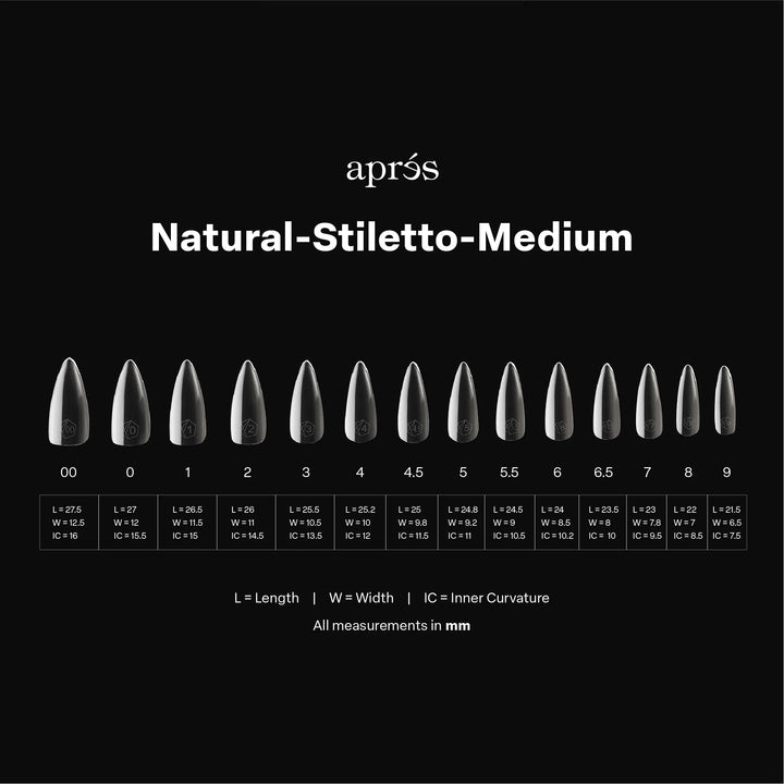 Aprés Gel-X® Natural Stiletto Medium Box of Tips - Mini (280pcs) - size chart