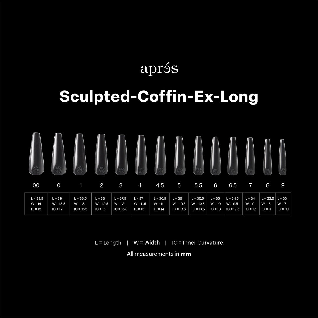 Aprés Gel-X® Sculpted Coffin Extra Long Box of Tips - Mini (210pcs) - size chart