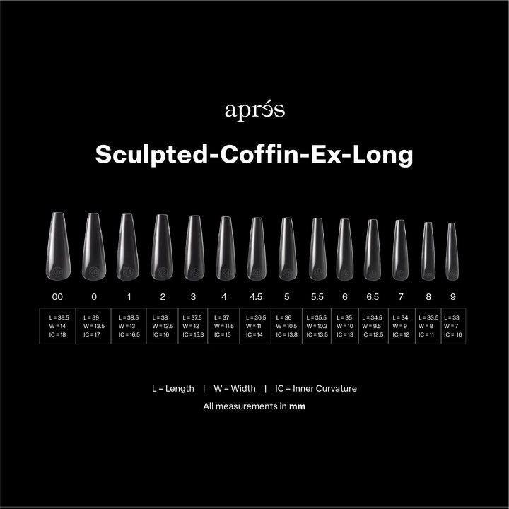 Aprés Gel-X® Sculpted Coffin Extra Long Box of Tips - Pro (420pcs) - size chart