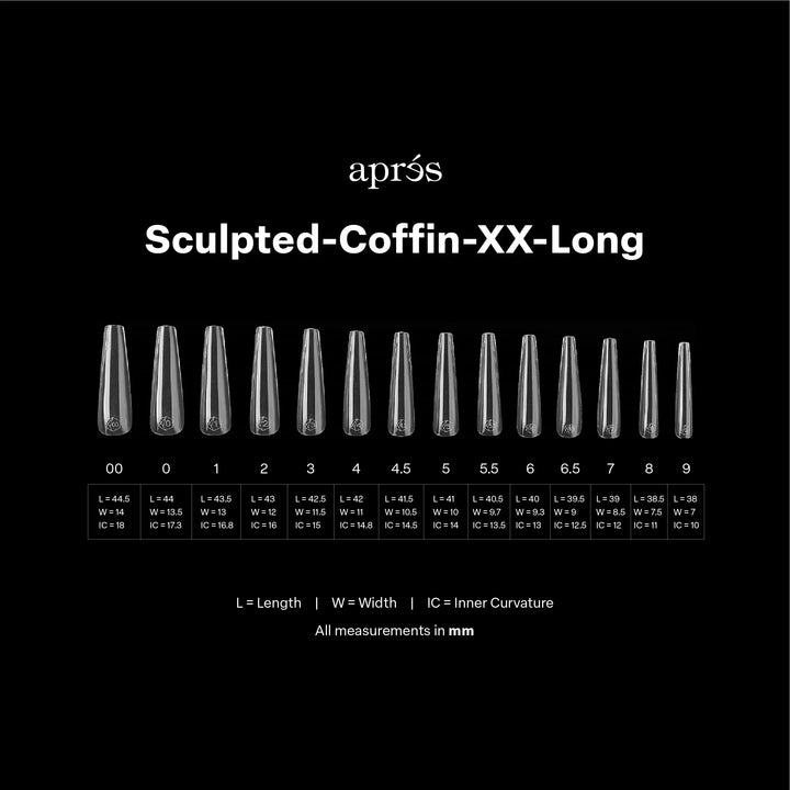 Aprés Gel-X® Sculpted Coffin Extra Extra Long Box of Tips - Mini (210pcs) - size chart