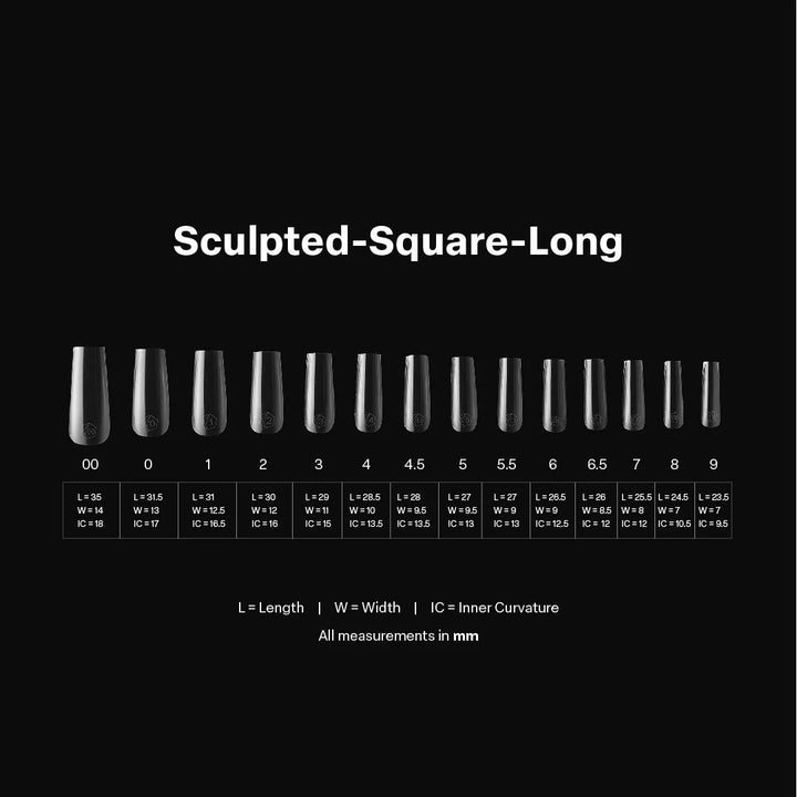 Aprés Gel-X® Sculpted Square Long Box of Tips - Pro (600pcs) - size chart
