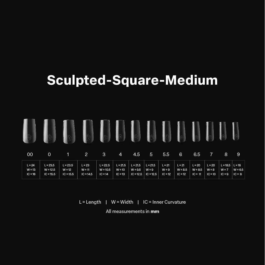 Aprés Gel-X® Sculpted Square Medium Box of Tips - Pro (600pcs) - size chart