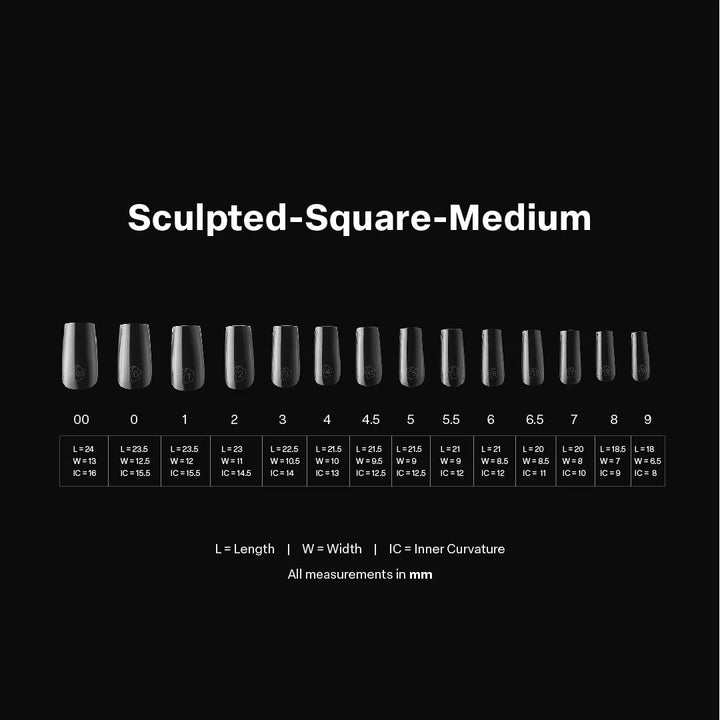 Aprés Gel-X® Sculpted Square Medium Box of Tips - Pro (600pcs) - size chart