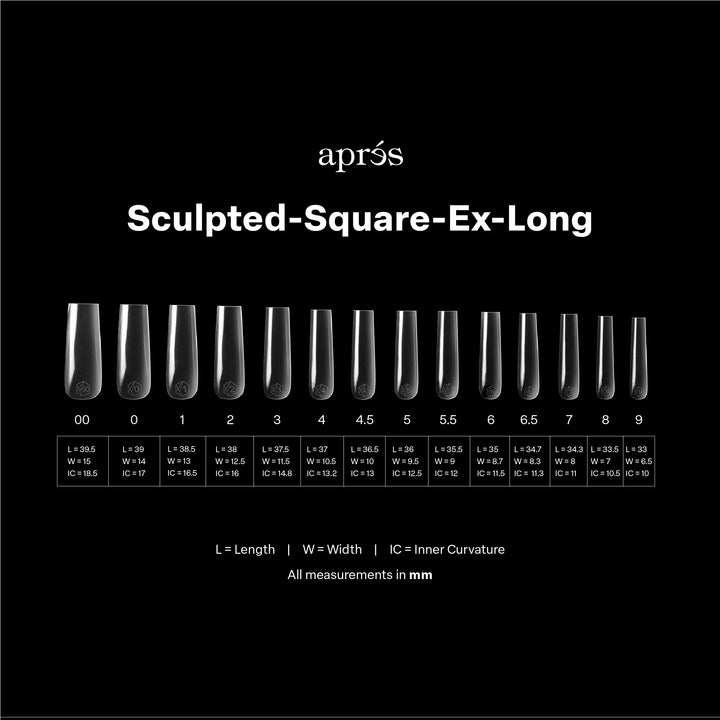 Aprés Gel-X® Sculpted Square Extra Long Box of Tips - Mini (210pcs) - size chart