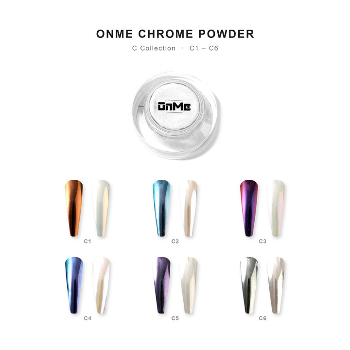 ONME Chrome Powder C Collection – all shades with nail swatches