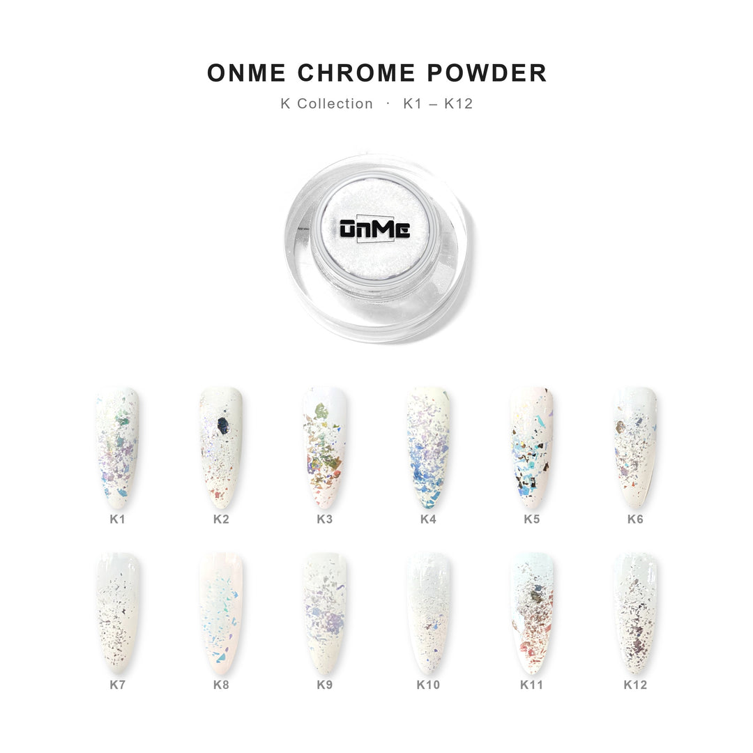 ONME Chrome Powder K Collection – all shades with nail swatches