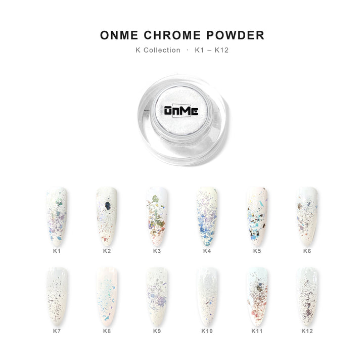 ONME Chrome Powder K Collection – all shades with nail swatches