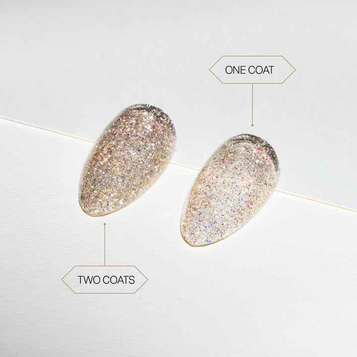 Aprés Flash Glitter Astral Gel Couleur FG04 Santo My Palo - one coat vs two coats