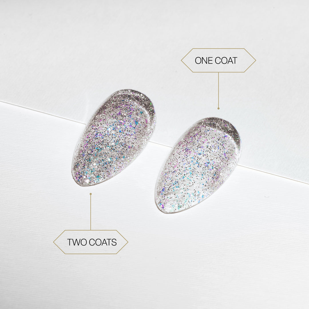 Aprés Flash Glitter Astral Gel Couleur FG05 D.O.B. - one coat vs two coats