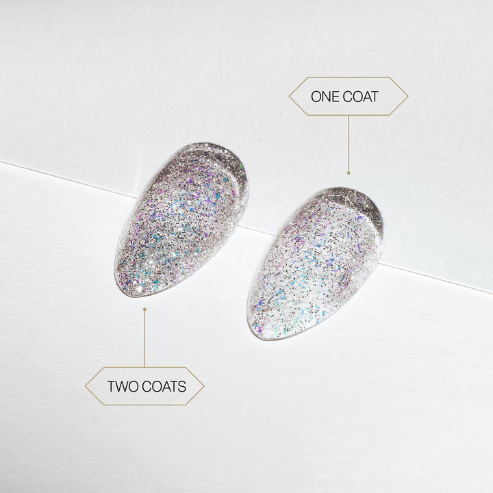 Aprés Flash Glitter Astral Gel Couleur FG05 D.O.B. - one coat vs two coats