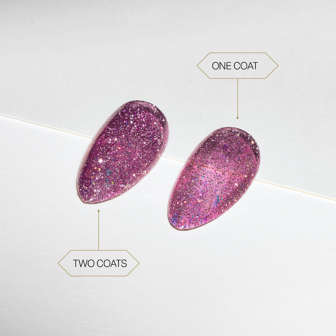 Aprés Flash Glitter Astral Gel Couleur FG08 Sitting Pretty - one coat vs two coats