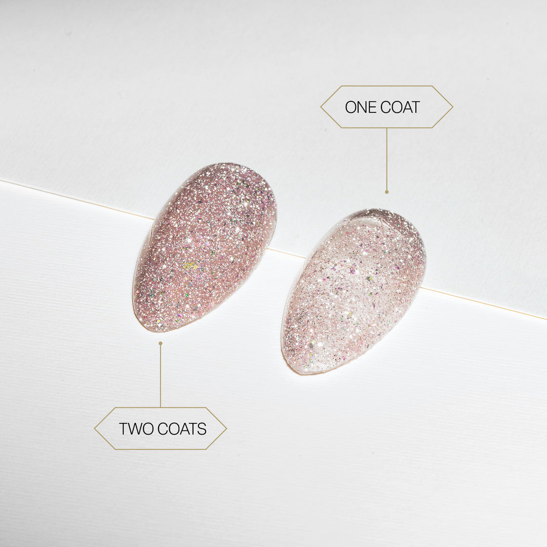 Aprés Flash Glitter Astral Gel Couleur FG09 Namaslay - one coat vs two coats
