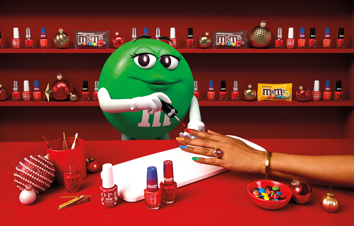 OPI x M&M'S Holiday 2026 collection banner