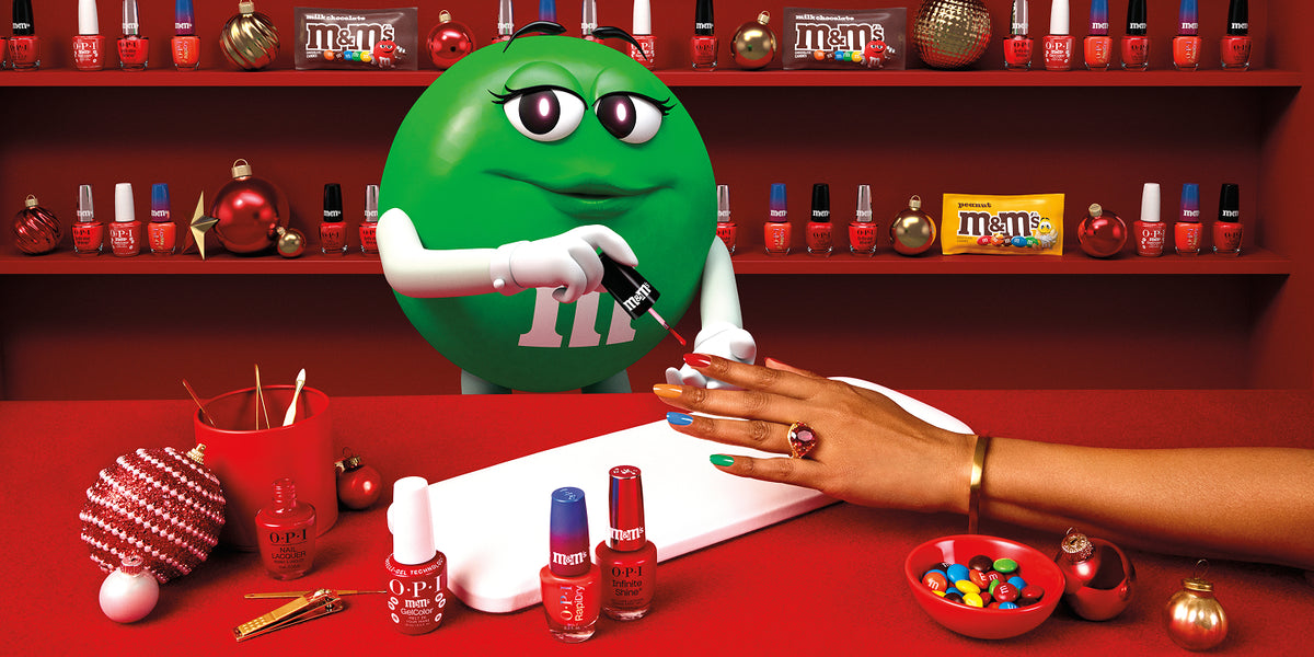 OPI x M&M'S Holiday 2026 collection banner