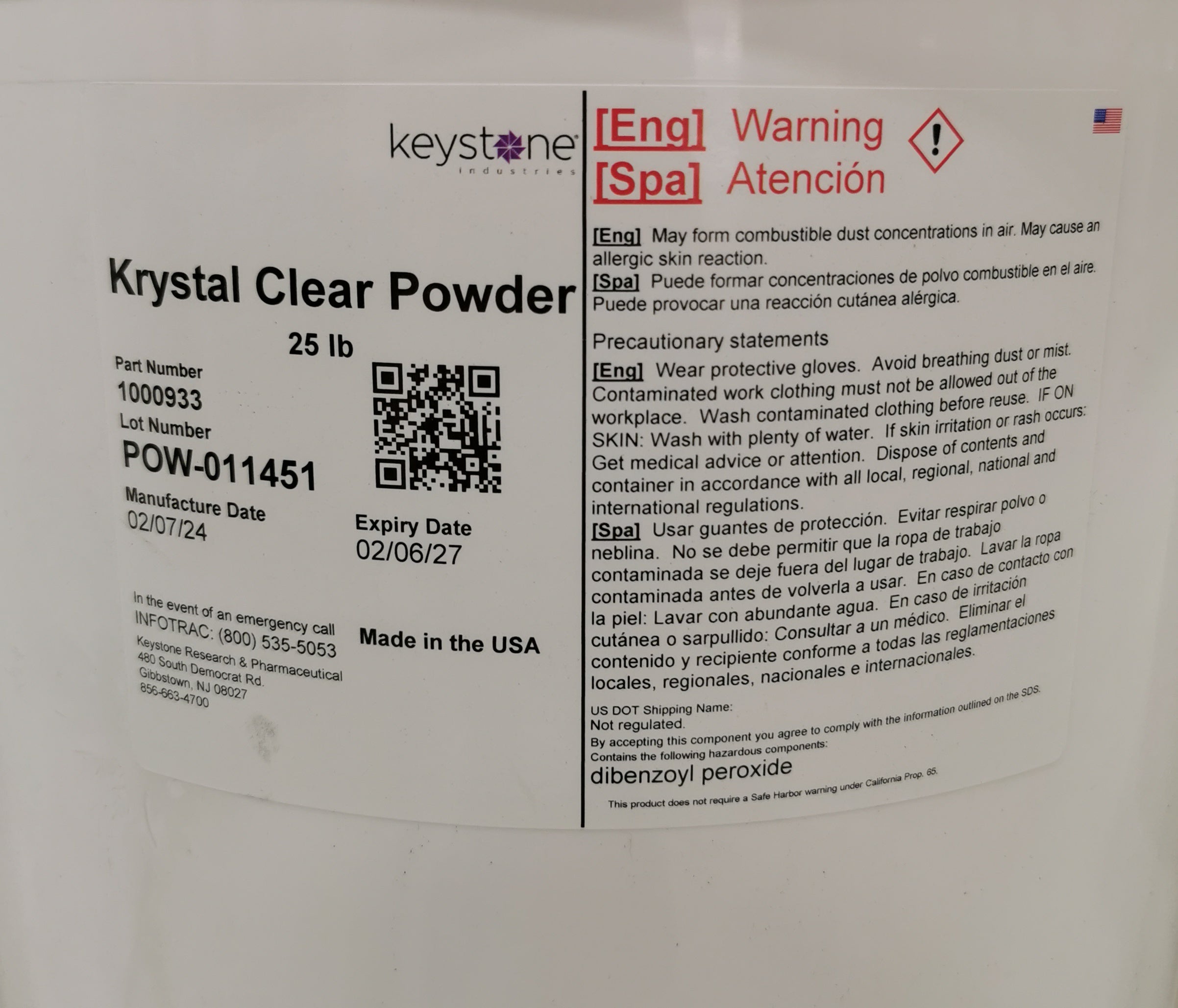 Keystone Crystal Clear Powder 25lb Bucket – M1 Nail & Beauty Supply