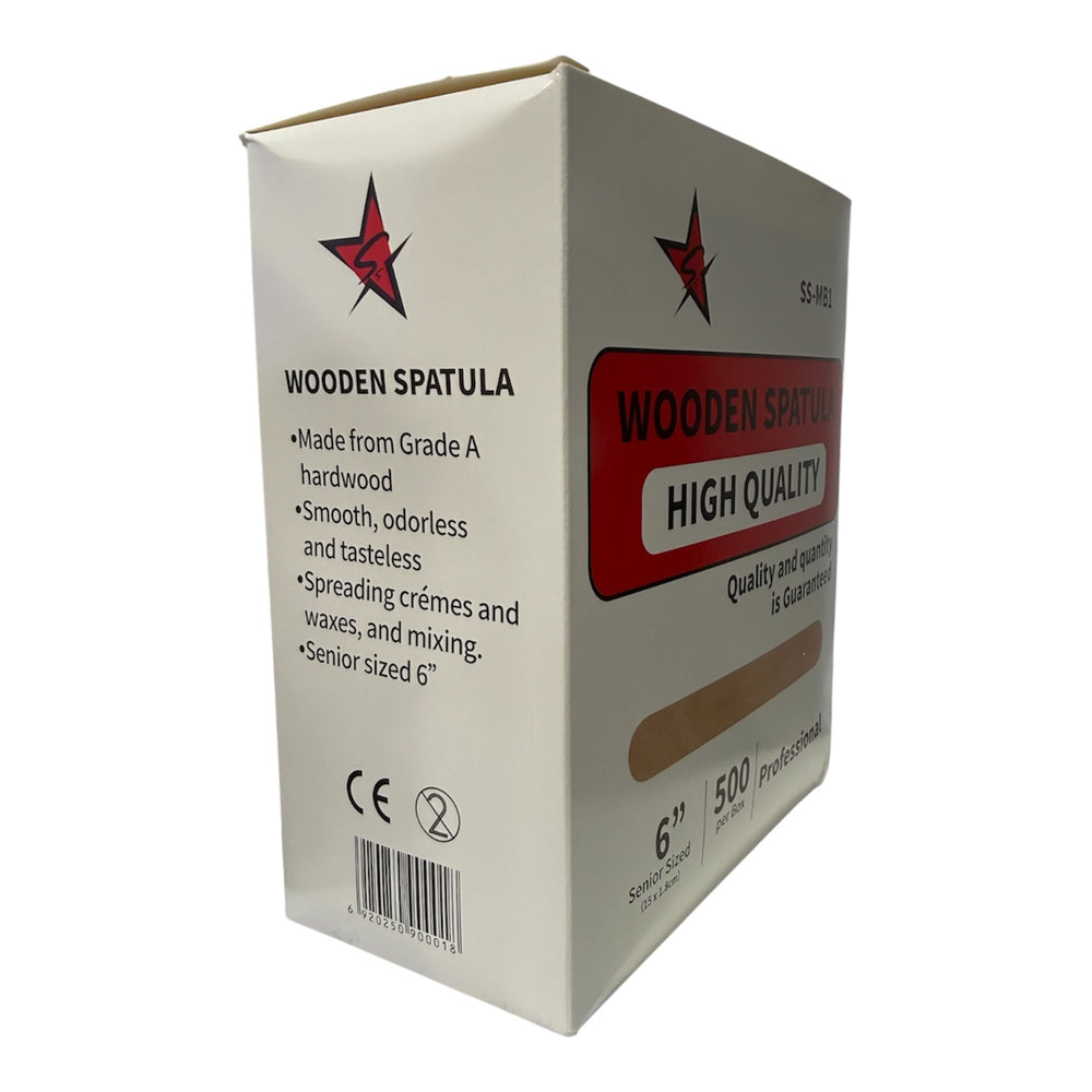Silver Star MB1 wooden waxing spatulas 150 mm, box side with product details
