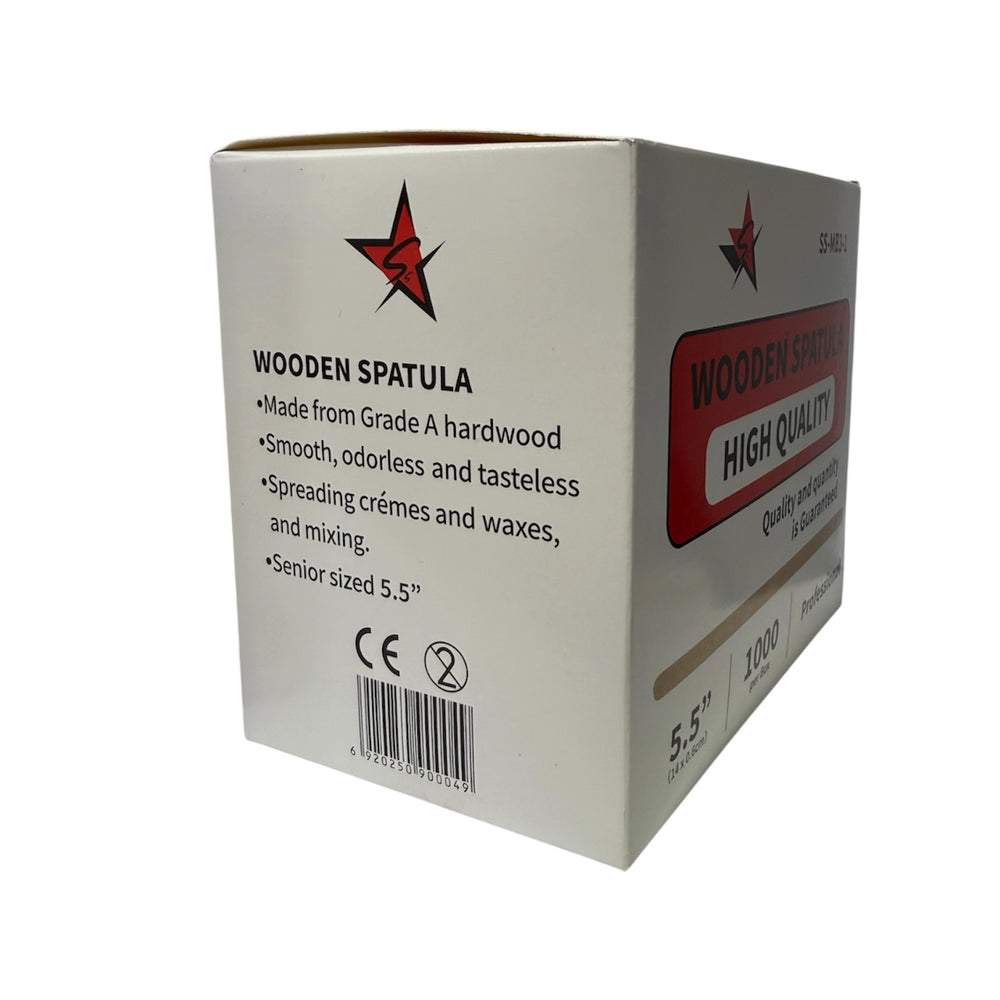Silver Star MB3 wooden waxing spatulas 140 mm, box side with product details