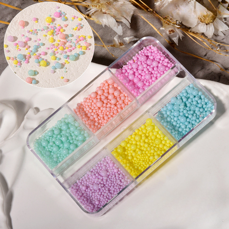 Hộp 6 ô hạt màu Macaron đính móng