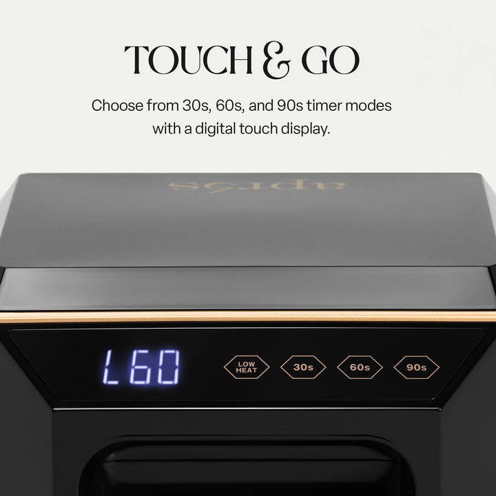 Aprés Mini Nova black touch display showing L60 with LOW HEAT, 30s, 60s and 90s buttons