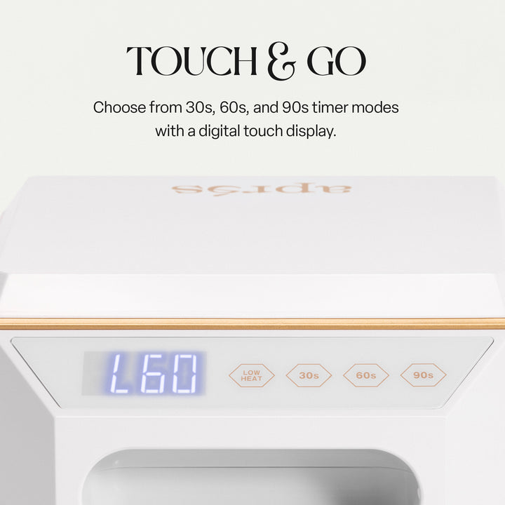 Aprés Mini Nova white touch display showing L60 with LOW HEAT, 30s, 60s and 90s buttons