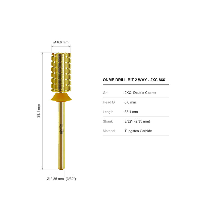 ONME 2XC 866 2-way 3-in-1 barrel carbide nail drill bit: 6.6 mm head, 38.1 mm long, 3/32 inch shank, grit 2XC