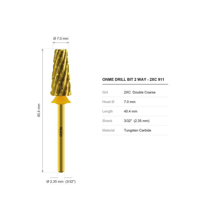 ONME 2XC 911 2-way 5-in-1 tapered barrel carbide nail drill bit: 7.0 mm head, 40.4 mm long, 3/32 inch shank, grit 2XC