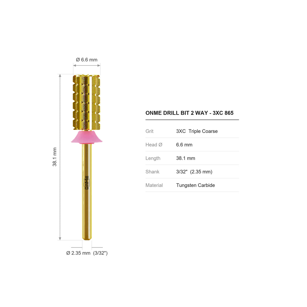 ONME 3XC 865 2-way 3-in-1 barrel carbide nail drill bit: 6.6 mm head, 38.1 mm long, 3/32 inch shank, grit 3XC