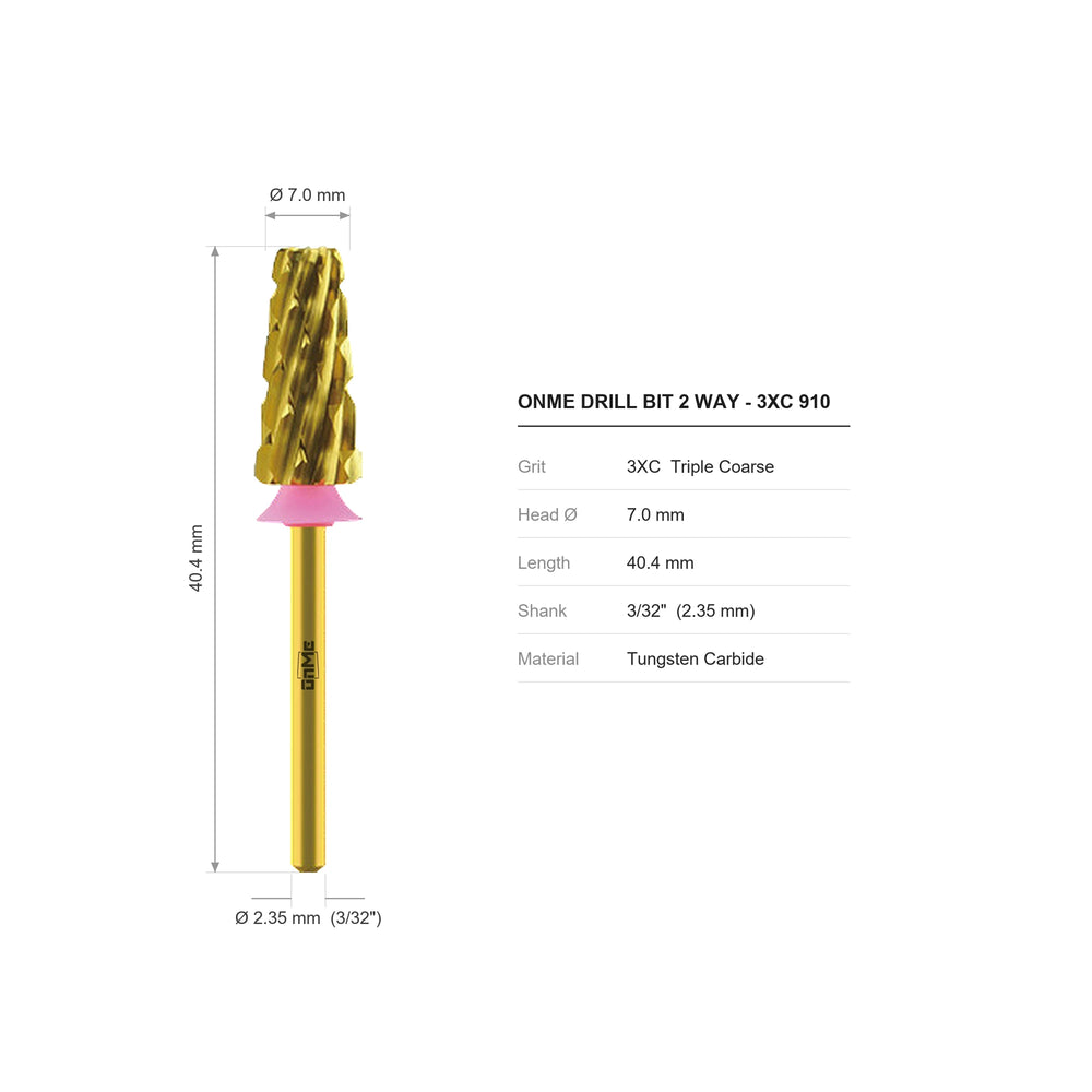 ONME 3XC 910 2-way 5-in-1 tapered barrel carbide nail drill bit: 7.0 mm head, 40.4 mm long, 3/32 inch shank, grit 3XC