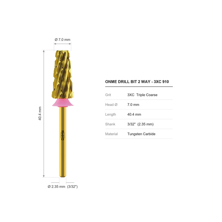 ONME 3XC 910 2-way 5-in-1 tapered barrel carbide nail drill bit: 7.0 mm head, 40.4 mm long, 3/32 inch shank, grit 3XC