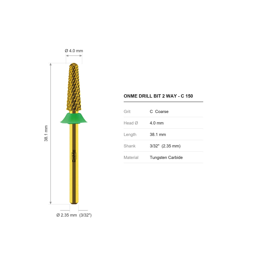 ONME C 150 2-way cone carbide nail drill bit: 4.0 mm head, 38.1 mm long, 3/32 inch shank, grit C