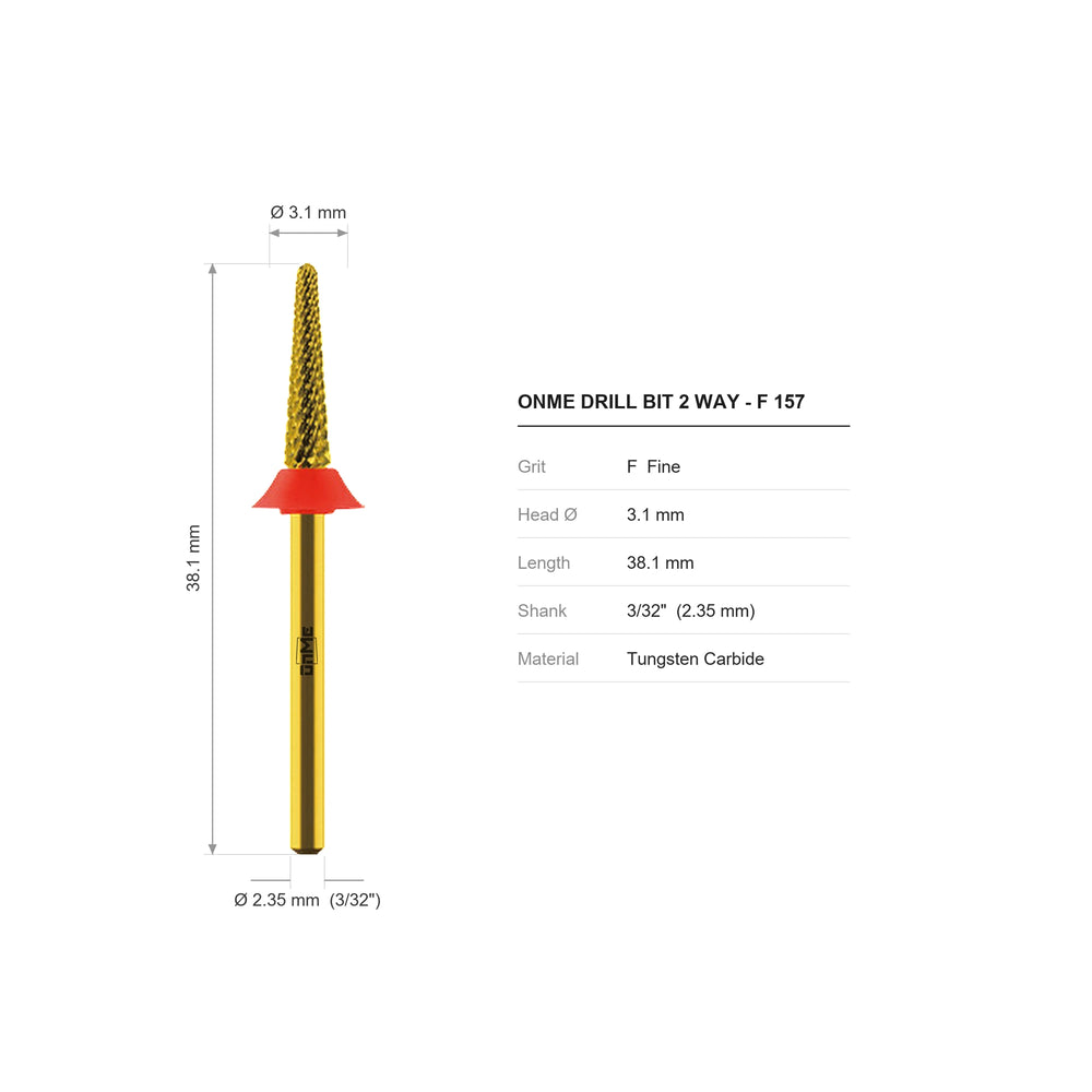 ONME F 157 2-way cone carbide nail drill bit: 3.1 mm head, 38.1 mm long, 3/32 inch shank, grit F