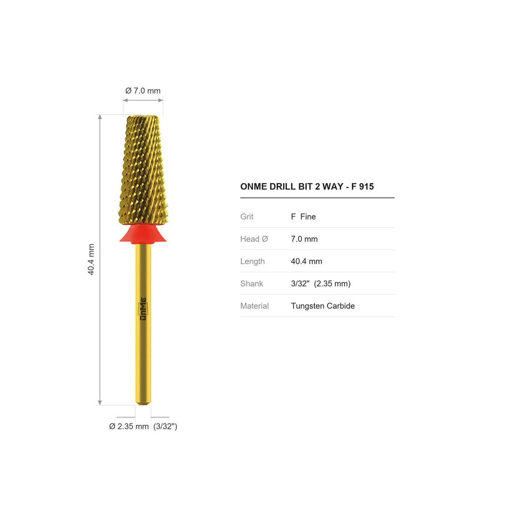 ONME F 915 2-way 5-in-1 tapered barrel carbide nail drill bit: 7.0 mm head, 40.4 mm long, 3/32 inch shank, grit F