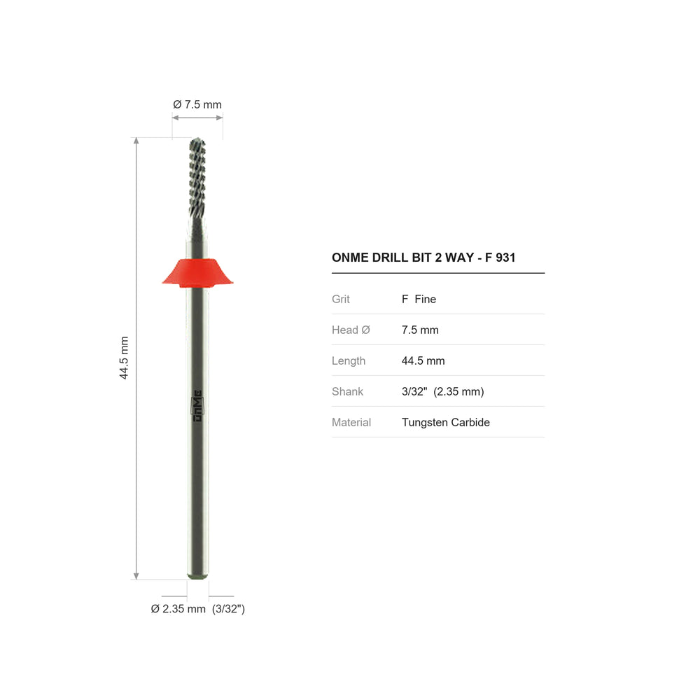 ONME F 931 2-way round carbide nail drill bit: 7.5 mm head, 44.5 mm long, 3/32 inch shank, grit F