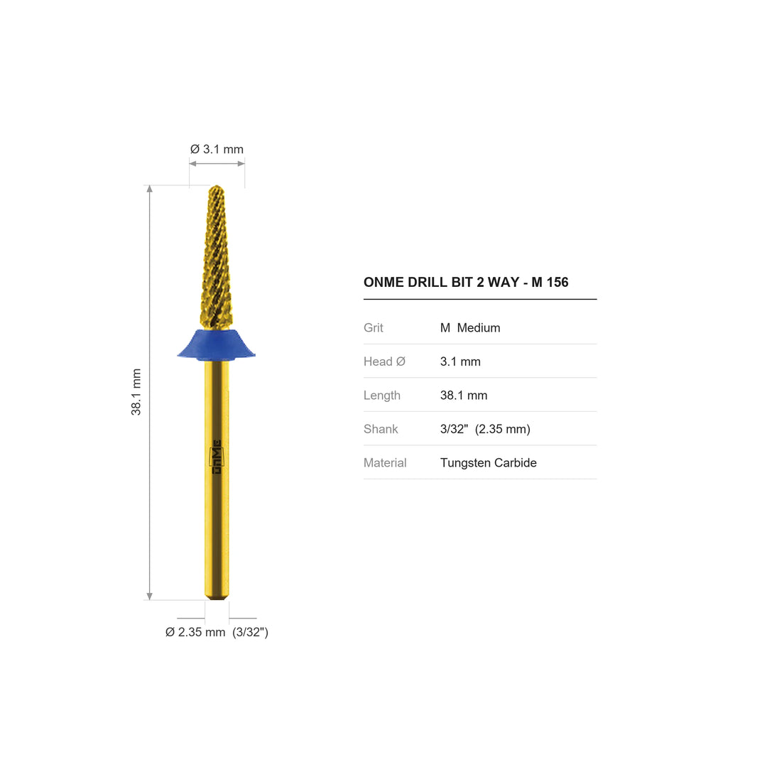 ONME M 156 2-way cone carbide nail drill bit: 3.1 mm head, 38.1 mm long, 3/32 inch shank, grit M