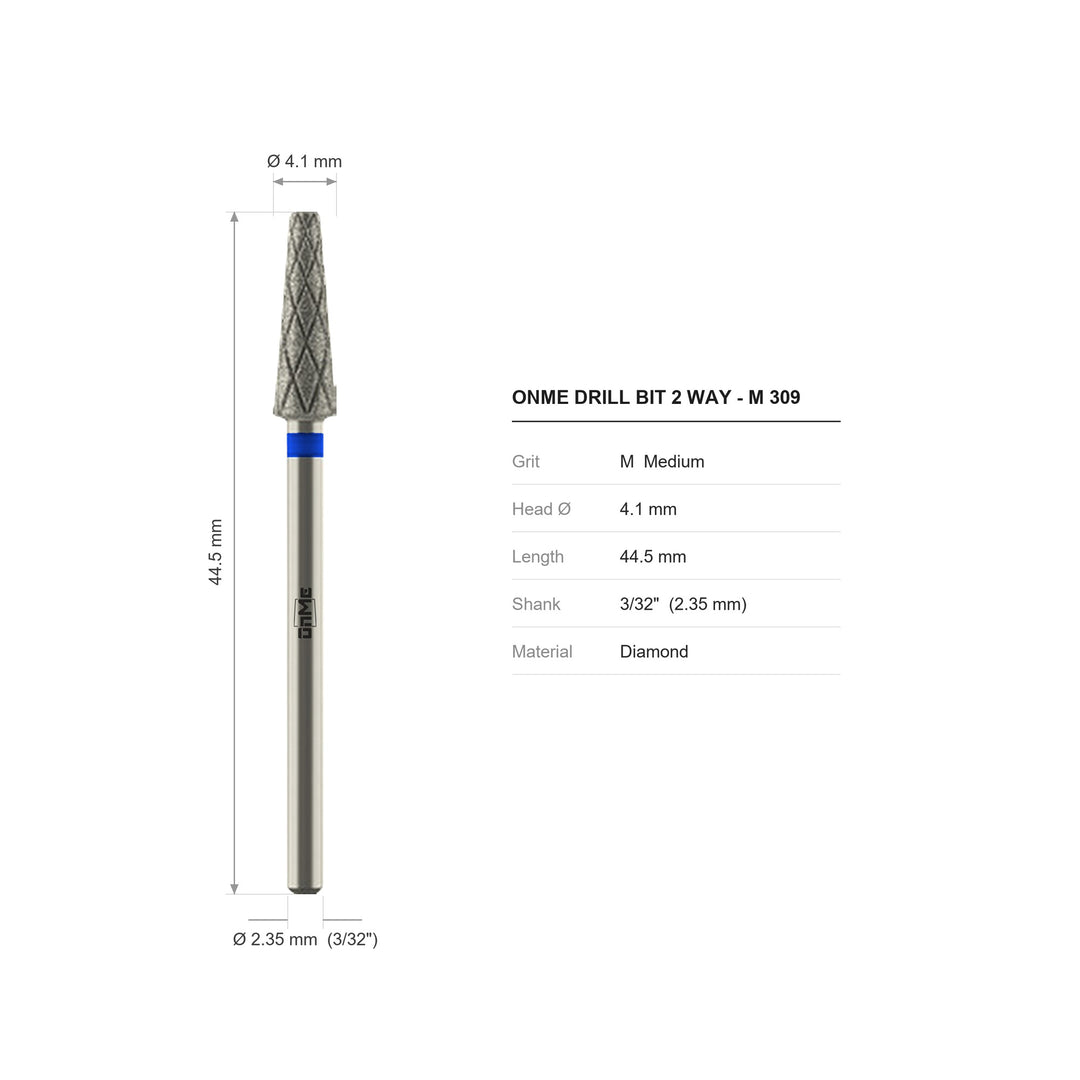 ONME M 309 2-way tapered with cooling groove diamond nail drill bit: 4.2 mm head, 44.5 mm long, 3/32 inch shank, grit M