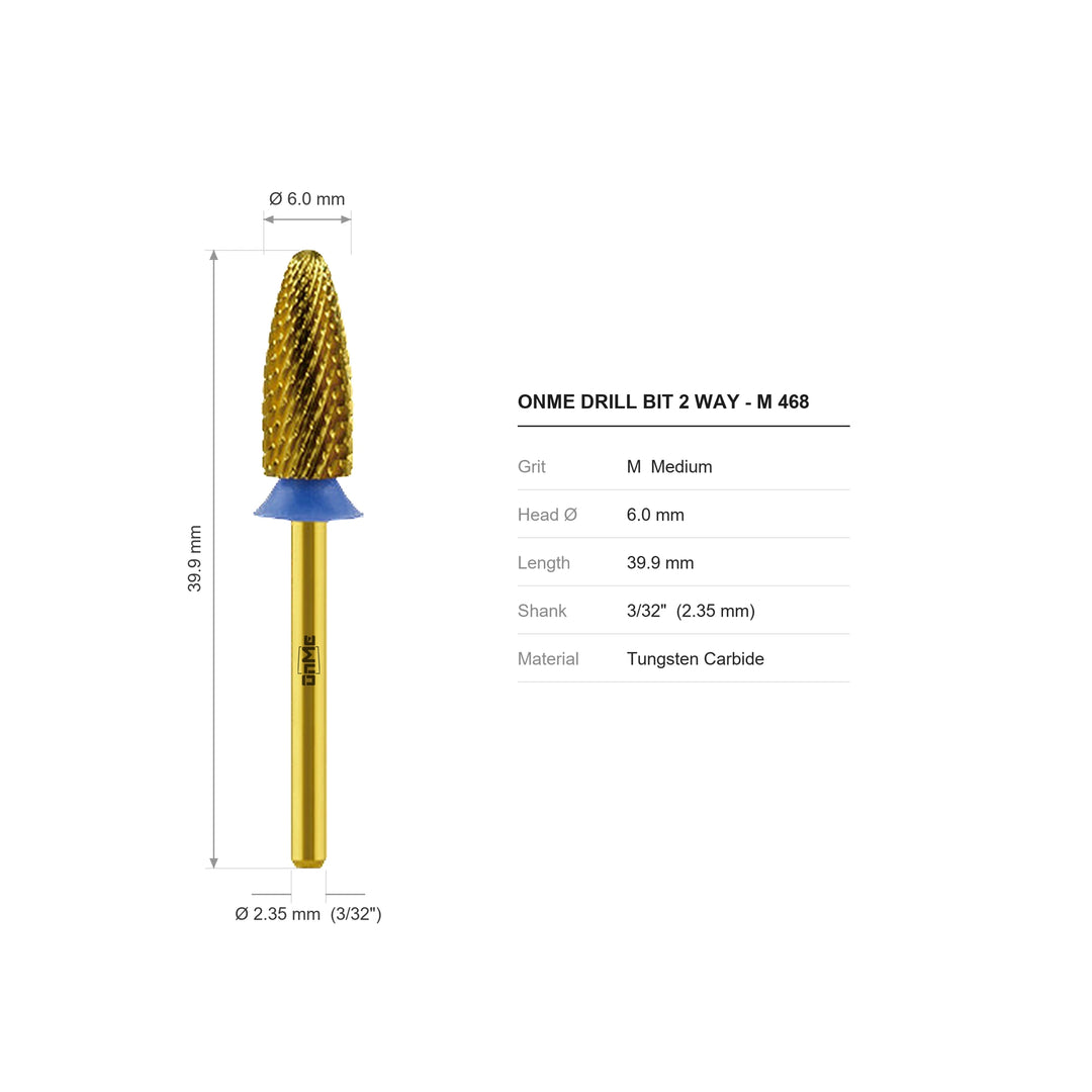 ONME M 468 2-way upgrade flame carbide nail drill bit: 6.0 mm head, 39.9 mm long, 3/32 inch shank, grit M