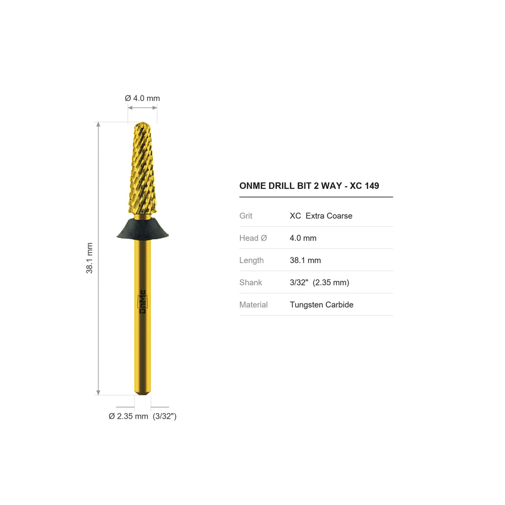 ONME XC 149 2-way cone carbide nail drill bit: 4.0 mm head, 38.1 mm long, 3/32 inch shank, grit XC