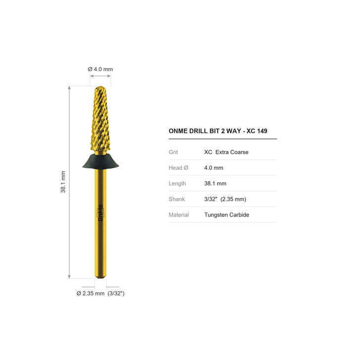 ONME XC 149 2-way cone carbide nail drill bit: 4.0 mm head, 38.1 mm long, 3/32 inch shank, grit XC