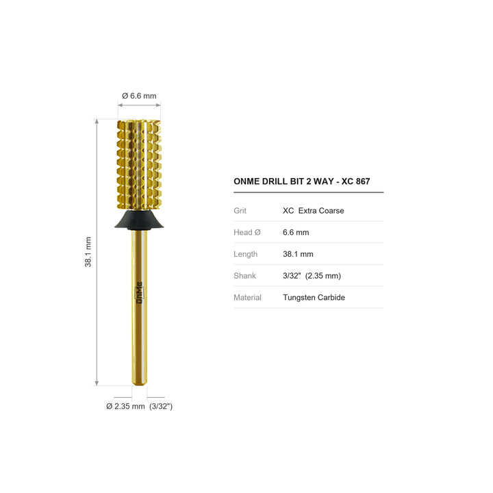 ONME XC 867 2-way 3-in-1 barrel carbide nail drill bit: 6.6 mm head, 38.1 mm long, 3/32 inch shank, grit XC
